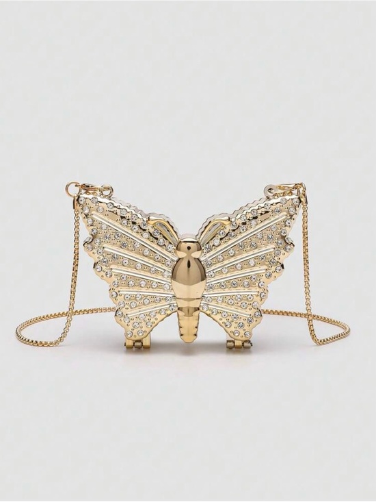 Handbags - Gold Butterfly Crystal Evening Bag - Women Bags